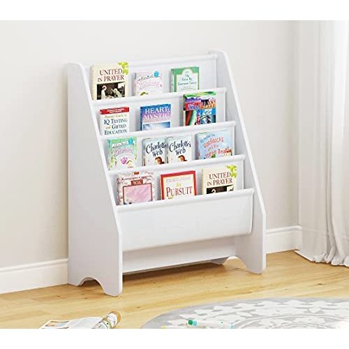 UTEX Kids Sling Bookshelf, Magazine Rack - Book Rack for Kids,Book Organizer (White)