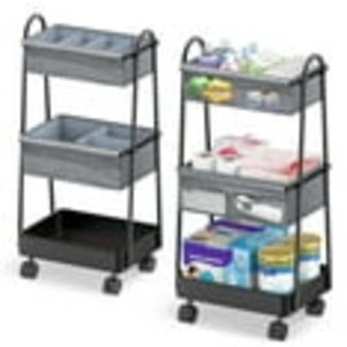 Pulatree 3 Tier Rolling Nursery Storage Organizer, Metal, Black