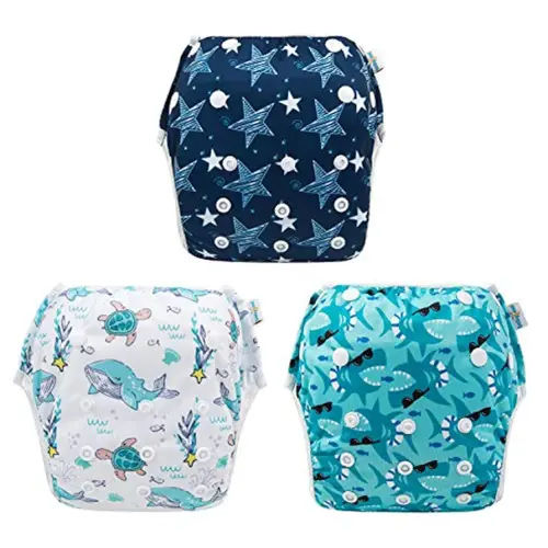 Babygoal Baby & Toddler Boy and Girl Swim Diapers, Reusable Adjustable Washable One Size Fits 6M-3T Gifts and Swimming Lessons 3 Pack 3ZSD07