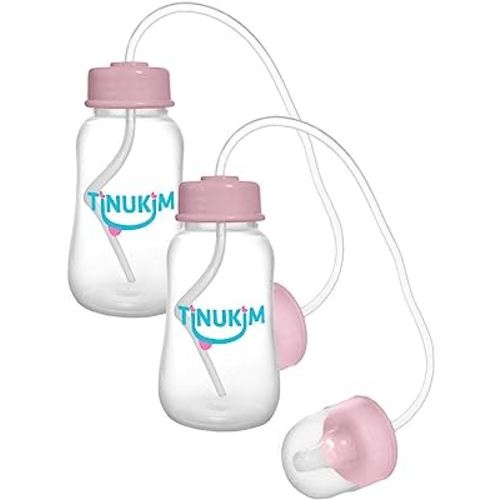 iFeed 4 Ounce Self Feeding Baby Bottle with Tube - Handless Anti-Colic Nursing System, Pink - 2-Pack