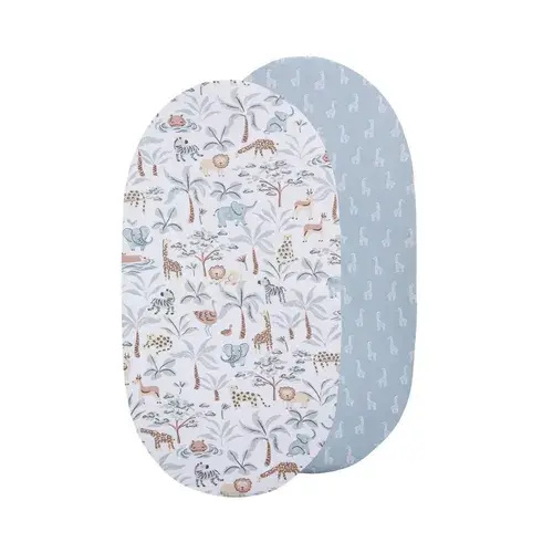 Living Textiles 2 Pack Fitted Sheet Bedside Sleeper Wild Safari | Baby Bunting AU