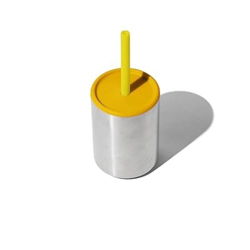 Avanchy Stainless Steel Insulated Training Cup with Silicone Straw Lid, 8oz Spill-Proof Sippy Cup for Toddlers and Infants, Easy Clean, BPA-Free, Leak-Proof Design, Yellow
