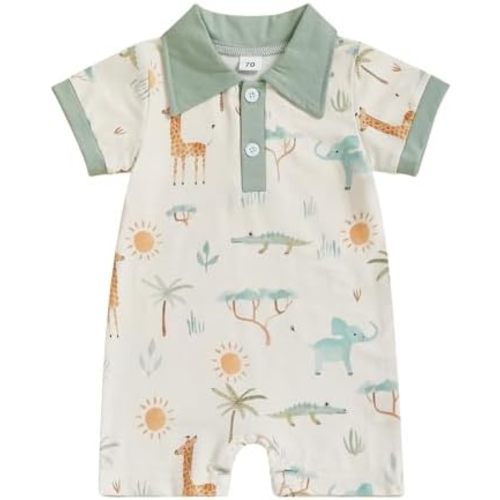 Baby Boy Rompers Half Button-up Jumpsuit Short Sleeve Bodysuit Summer Clothes
