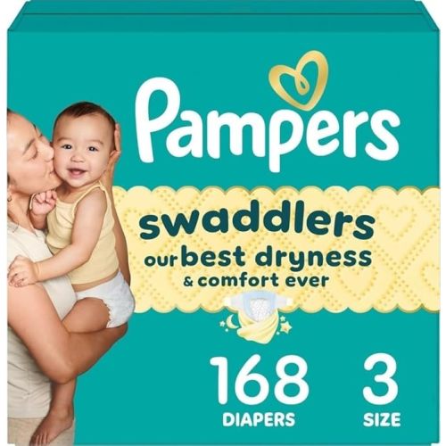 Pampers Swaddlers Diapers, Size 3 (13-26 lbs), 168 Count, Hypoallergenic, Absorbent, Keeps Baby Dry and Comfortable, Skin Safe Disposable Baby Diaper