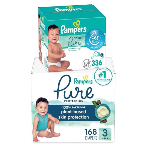 Pampers Pure Protection Disposable Baby Diapers Size 3, 168 Count with Aqua Pure Baby Wipes, 6X Pop-Top Packs (336 Count)