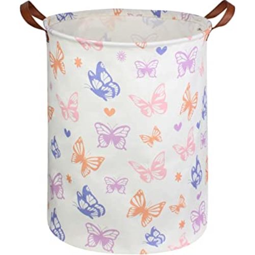 Girls Laundry Basket,Kids Hamper Collapsible Canvas Waterproof Butterfly Storage Basket for Girls Room Decor, Nursery Hamper,Gift Baskets,Home Organizer(Butterfly)