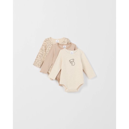 Baby Organic Cotton 3 Pack Long Sleeve Rib Bodysuit - Animals | Target Australia