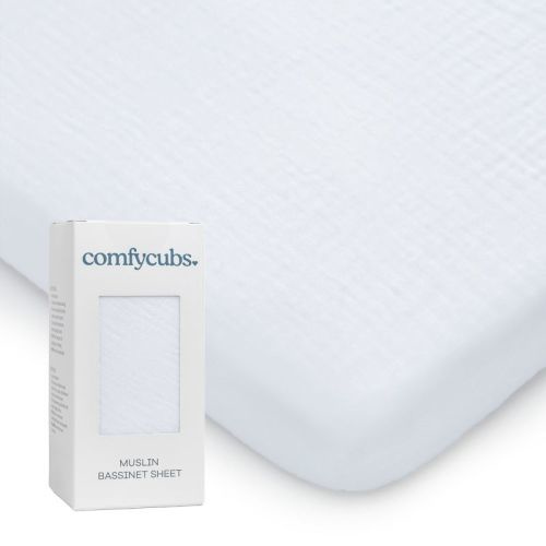 Muslin Fitted Bassinet Crib Sheet, Extra Soft 100% Muslin Cotton Bassinet Sheets by Comfy Cubs, Color: White