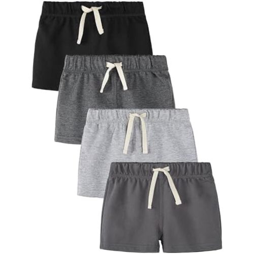 4 Pack Baby Boy Shorts Cotton Pull On Baby Shorts Infant Boy Clothes Summer Casual Elastic Waist with Drawstring