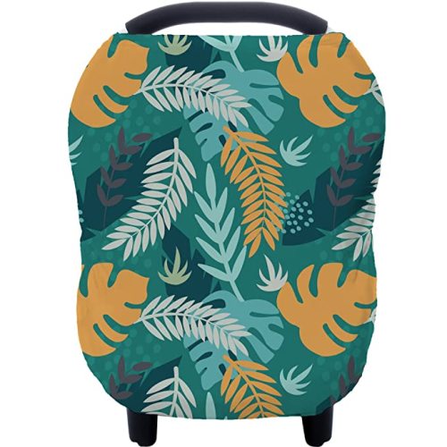 Carseat Cover Boy and Girls - Multi-use Nursing Car Seat Canopy Cover for Breastfeeding, Infant Stroller Cover, High Chair Cover (Green Leaves) - green leaves