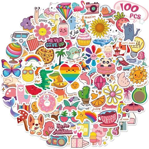 RINOLY 100 PCS Water Bottle Stickers for Kids, Cute Sticker for Girls,Waterproof Vinyl Kawaii Stickers for Water Bottles,Skateboard,Laptop,Girls Boys Classroom Prizes : Toys & Games