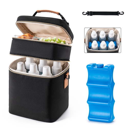 Mancro Breastmilk Cooler Bag with Ice Pack, Fits 6 Baby Bottles Up to 9 Ounce Insulated Baby Bottle Bag, Breast Milk Cooler on The go with Strap, Bottle Storage Bag for Nursing Mom Daycare.