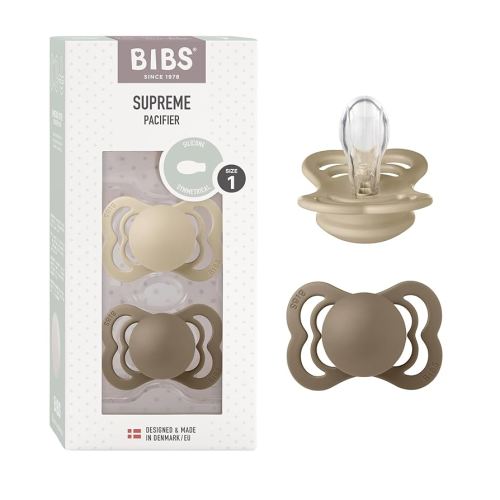 BIBS Pacifiers - Supreme Collection | BPA-Free Baby Pacifier | Made in Denmark | Set of 2 Vanilla/Dark Oak Color Premium Soothers | Size 0-6 Months