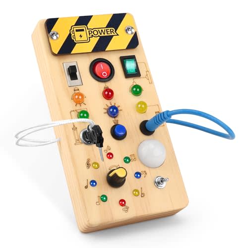 wakeInsa Busy Board with led Light， Sorting Sensory Travel Toys for Toddlers 1-3， Wooden Toddler Busy Board Montessori Toys for 1+ Year Old