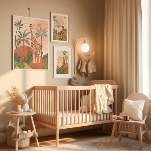 Jungle Nursery Wall Art, Contemporary Print, Tropical Safari Nursery, Animal Wall Decor, Playroom, Giraffe, Tiger, Leopard Print, Set of 3
