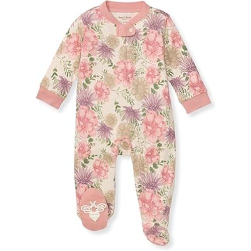 Burt's Bees Baby Girls Footed One-Piece Pajamas, Sleep and Play Loose Fit, 100% Organic Cotton, Sizes NB to 6-9 Months