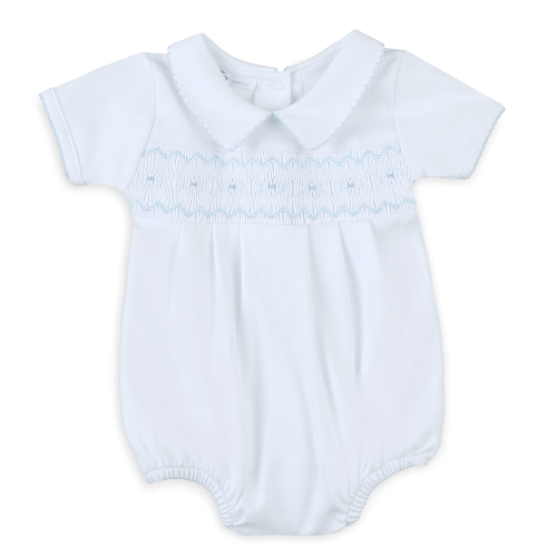 Landon's Classics Smocked Short Sleeve Bubble - Light Blue