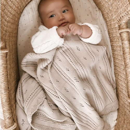 Pointelle Baby Blanket - Beige