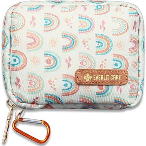 EVERLIT Mini Rescue Pack | 105 Medical Essentials Organized in Portable Storage Bag | Pocket Size Kids First Aid Kit with D Ring | Small Family-Friendly Travel Medical Kit (Rainbow)