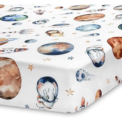 Outer Space Crib Sheet | Extra Soft and Stretchy Jersey Knit Cotton | Unique Watercolor Design