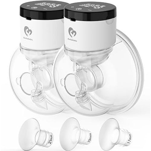 Wearable Breast Pumps Hands Free,Quiet and Pain Free,Touch Screen Led Display,4 Modes 9 Levels of Suction,Fewer Parts to Clean.(Pink Dual 24mm Flanges, 21/19/17mm Inserts)