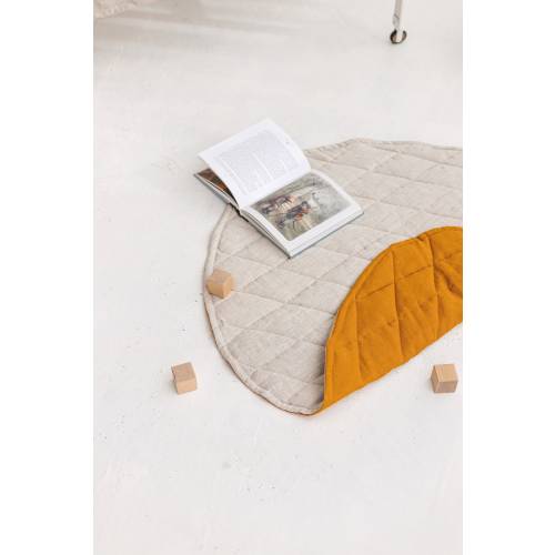 Natural Linen Baby Play Mat, 100x100cm, Mustard + Natural Light