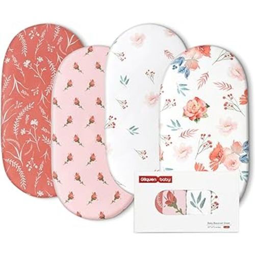 Gllquen Baby Bassinet Sheets 4 Pack, Breathable Cozy Fitted Mattress Sheet, Elastic Travel Crib Fashionable Floral Pattern, Standard Cradle Safe Sheets for Baby Boy Girls 32"X16" (Flower)