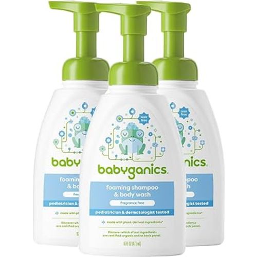 Babyganics Baby Shampoo + Body Wash Pump Bottle, Fragrance Free, Non-Allergenic and Tear-Free, 16 Fl Oz (Pack of 3), Packaging May Vary