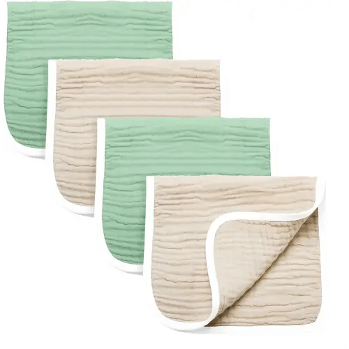 Synrroe Burp Cloths Large, Muslin Burp Cloths for Baby Girls and Boys, Pack of 4 Extra Absorbent and Soft Muslin, 6 Layers 20 by 10 Inches 100% Cotton (Brown-Green 4 Pack)