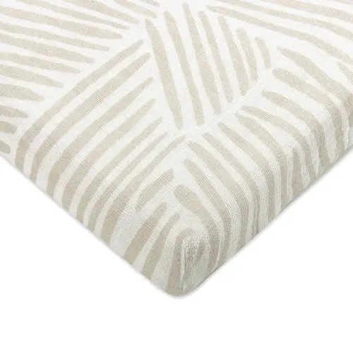 Babyletto 100% Organic Cotton All-Stages Midi Crib Sheet, GOTS-Certified, Fitted 360°, Ultra-Soft and Breathable Muslin - Oat Stripe