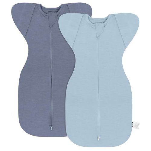 MEXXI Swaddle Baby Sleep Sack With Arms Up, 2 Pack Baby Transitional Swaddle with Double Zipper,0.5 TOG, 8-13 lbs, S