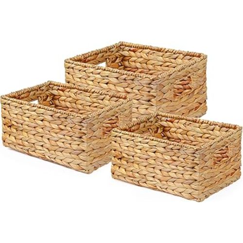 3PCS Wicker Storage Basket, Hyacinth Storage Baskets for Organizing, Large Wicker Baskets for Storage, Woven Basket for Bedroom, Living Room(Large+Medium+Small)