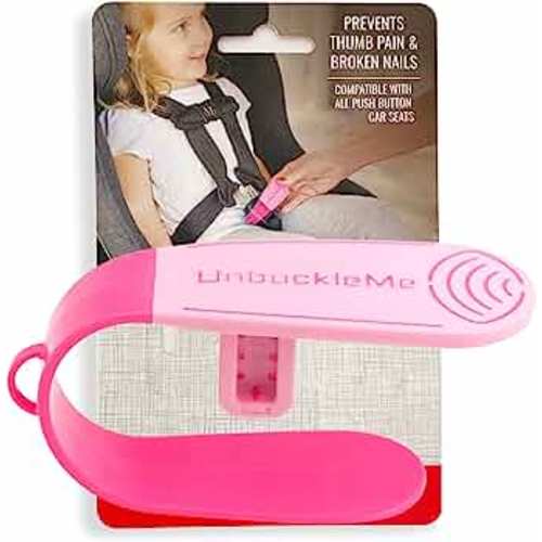 UnbuckleMe Car Seat Buckle Release Tool - Easy Opener Aid for Arthritis, Long Nails, Older Kids - Button pusher for infant, toddler, convertible 5 pt harness car seats - As Seen on Shark Tank (Pink)
