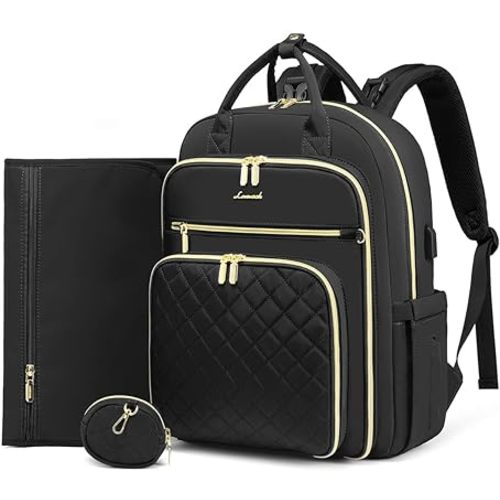 LOVEVOOK Baby Diaper Bag,Waterproof Diaper Backpack with USB Charging Port for Baby, Large Capacity Fit for 15.6 inch Laptop, Black