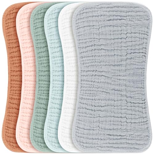 Konssy Muslin Baby Burp Cloths Sets for Unisex- 6 Pack Large 100% Cotton Burping Clothes for Newborn, Baby Girls and Boys