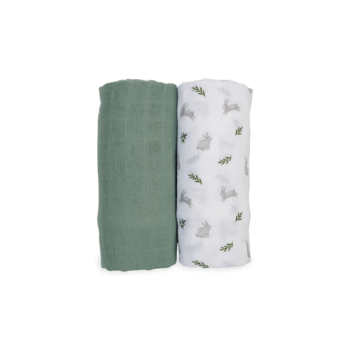 Lulujo Cotton Muslin Swaddles Bunnies + Fern
