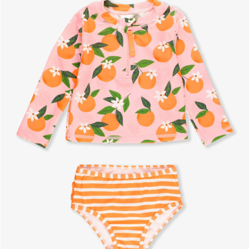 Rufflebutts - Long Sleeve Zipper Rash Guard 2-Piece Swimsuit