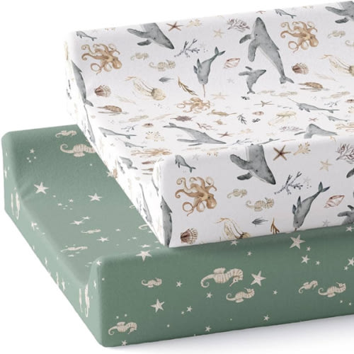 Baby Changing Pad Cover 2-Pack for Boys, Girls (Ocean Odyssey) - Premium Fitted Sheets Baby Diaper Changing Table Cover - Buttery Soft Cotton Blend