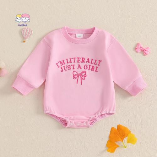 Baby Girls Sweatshirts Rompers Letter Bowknot Embroidered Round - TikTok Shop