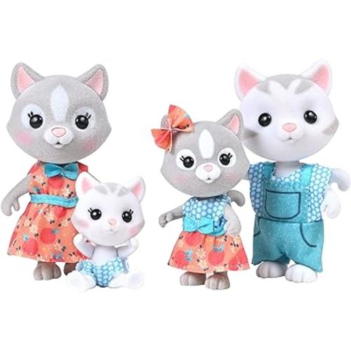 Honey Bee Acres The Purringtons Cat Family, 4 Miniature Doll Figures, Small