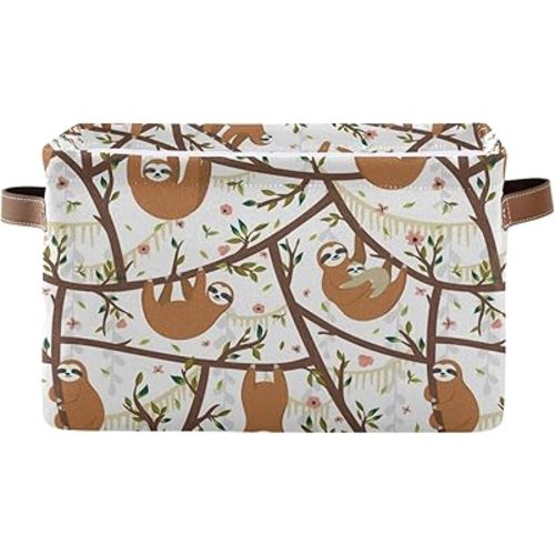Sloth Storage Basket Square Collapsible Laundry Hamper Clothes Toys Storage Bin with Handles for Bedroom, Closet, Nursery, Dorm, Home Decor