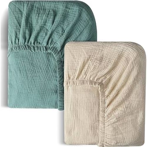 Muslin Cotton Crib Sheets 2 Pack 100% Cotton Sheets for Standard Crib Sheets & Toddler Sheets Baby Unisex Boys Crib Sheets (28x52 Inch) Soft Breathable Bohemian Crib Sheets