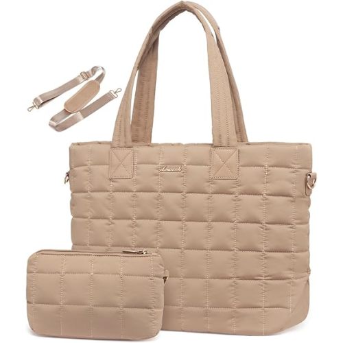 LOVEVOOK Tote Bag for Women, Large Puffer Tote Bag with Zipper Quilted Light Work Bag