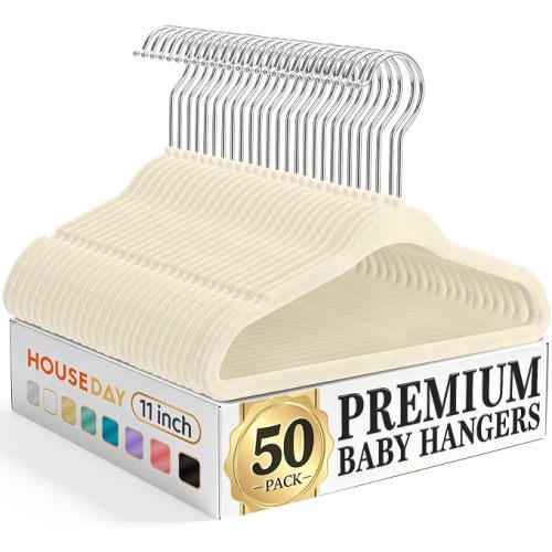 HOUSE DAY 11 Inch Velvet Baby Hangers 50 Pack, Premium Kids Hangers White