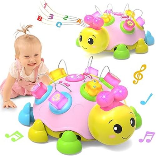 Baby Musical Ladybug Crawling Toys,Baby Toys 6-12 Months with Light-up Music, Early Educational Learning Montessori Toys, Infant Gift Toys for 7 8 9 10 11 Months 1-2 Years Old Newborn Girls (Pink)
