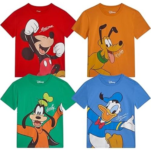 Disney Mickey Mouse and Friends Boys T Shirts - 4 Pack Mickey Donald Duck Goofy & Pluto Short Sleeve Graphic Tees for Boys