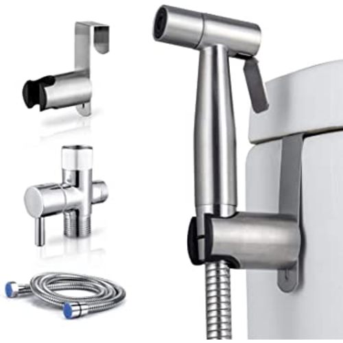Arofa Handheld Bidet Sprayer for Toilet-Adjustable Water Pressure Control with Bidet Hose for Feminine Wash, Stainless Steel Brushed Nickel Cloth Diaper Bidet Toilet Sprayer for Baby Wash