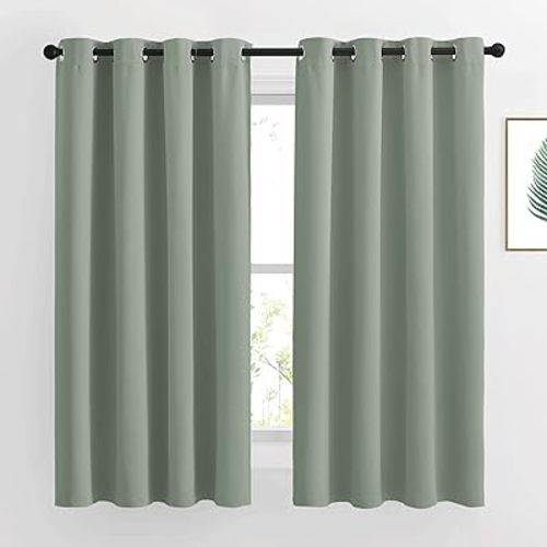 NICETOWN Blackout Sage Green Curtains & Drapes for Bedroom - Grommet Top Thermal Insulated Room Darkening Light/Sound Blocking Privacy Drapes for Living Room, 2 Panels, W52 x L63