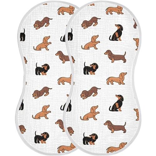 Muslin Baby Burp Cloths Set of 1, Soft Absorbent Cute Dogs Dachshunds Muslin Washcloths, Bibs, Face Towel for Newborn Boys Girls, 22 x 11 Inch