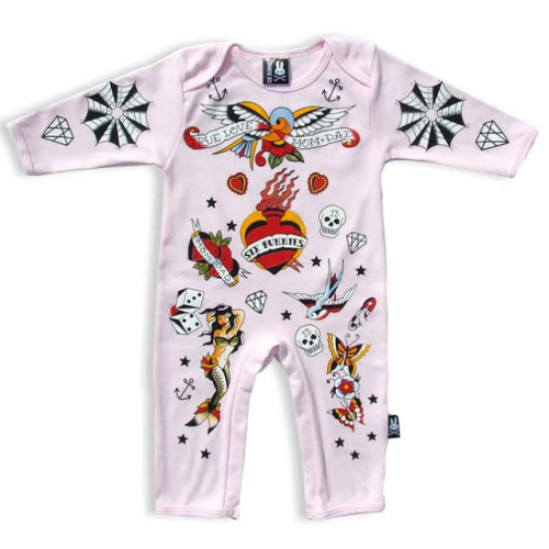 Old School Tattoo Pink Bodysuit by Six Bunnies (S:0-3m, M:3-6m, L:6-12m) - SALE